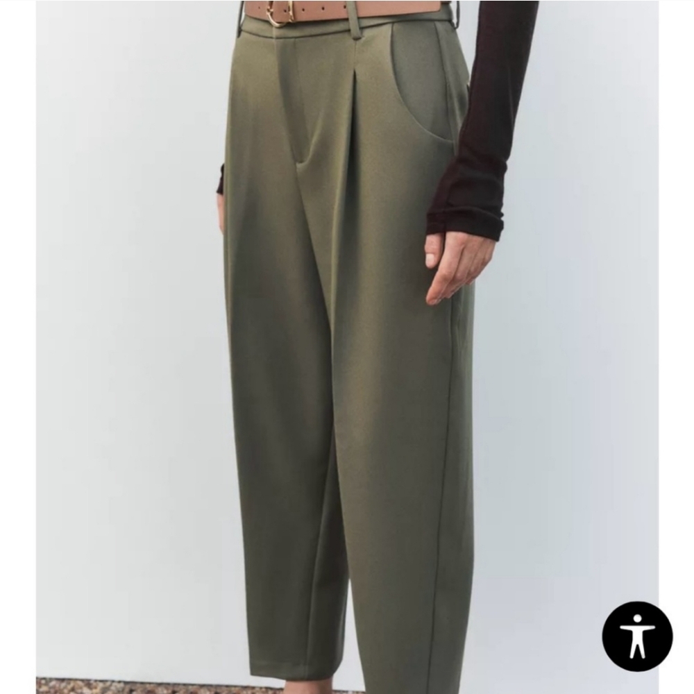 Zara Olive Green Pleated Pants